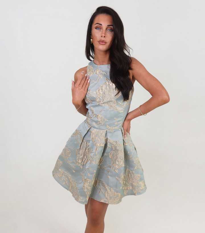 AX Paris Mint Green Jacquard Sleeveless Mini Dress