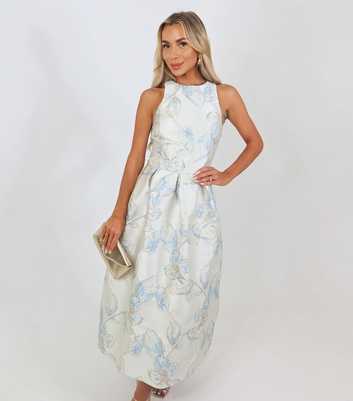 AX Paris Light Blue Jacquard Sleeveless Midi Dress