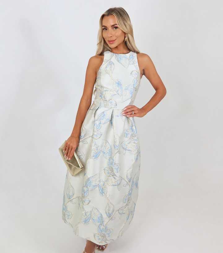 AX Paris Light Blue Jacquard Sleeveless Midi Dress