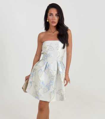AX Paris Light Blue Jacquard Strapless Mini Dress