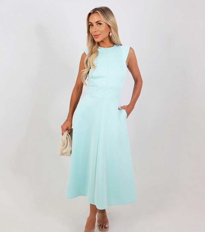 AX Paris Mint Green Round Neck A-Line Midi Dress