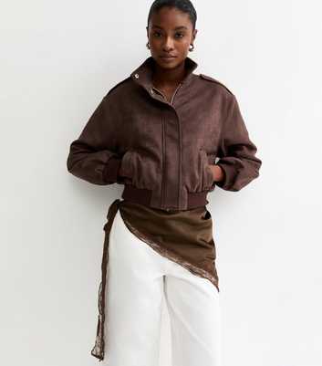 Brown Satin Lace Trimmed Scarf