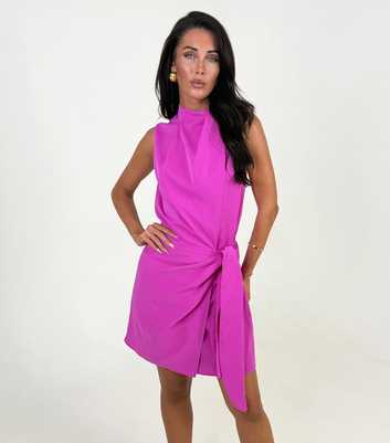 AX Paris Bright Pink Asymmetric Tie Waist Mini Dress