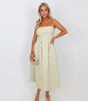 AX Paris Light Green Strapless Jacquard Midi Dress