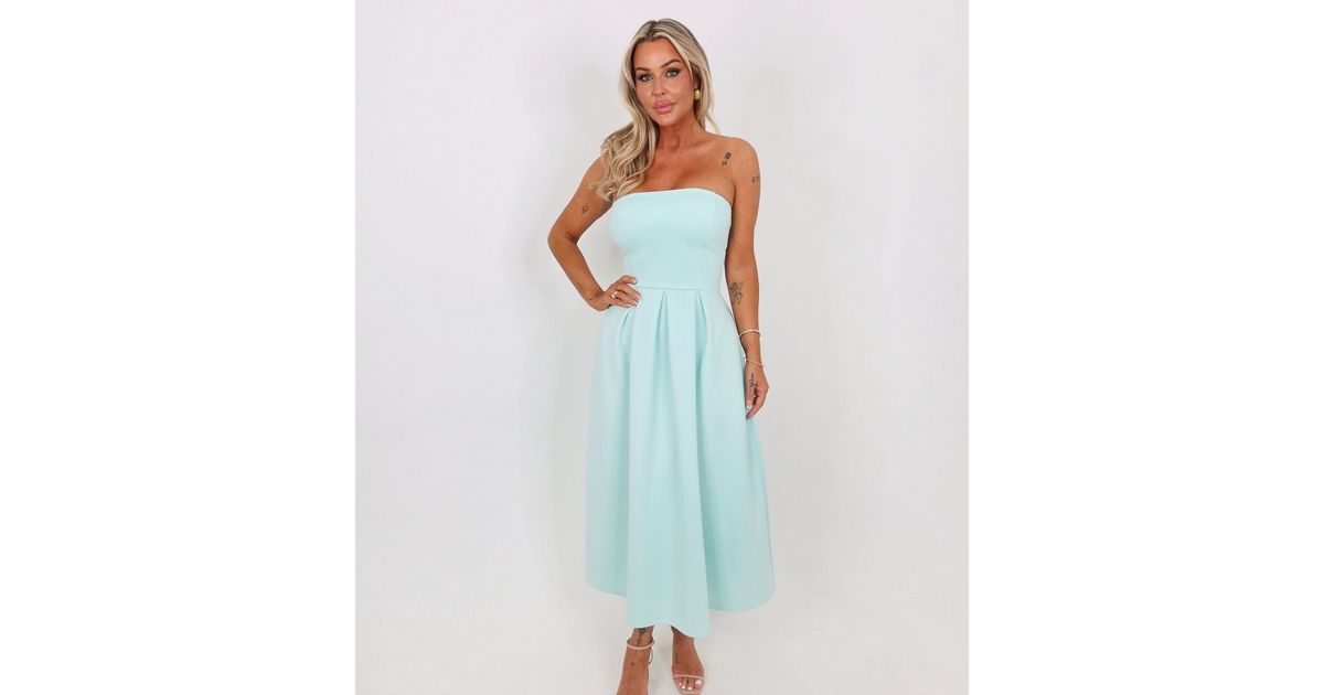 AX Paris Mint Green Bandeau A-Line Skirt Midi Dress | New Look