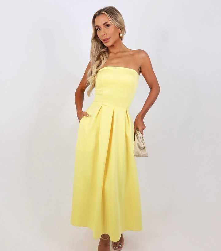 AX Paris Yellow Bandeau A-Line Skirt Midi Dress