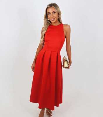 AX Paris Bright Orange Pleated Skirt Midi Dress