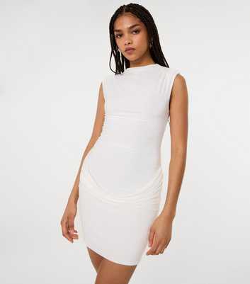 Pink Vanilla Off White Shoulder Pad Bodycon Mini Dress