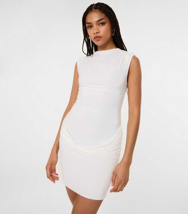 Pink Vanilla Off White Shoulder Pad Bodycon Mini Dress