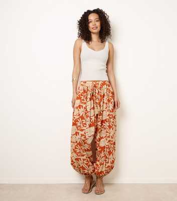 Blue Vanilla Orange Floral Print Balloon Pants