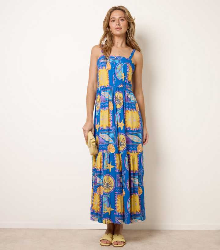 Blue Vanilla Blue Sun Print Strappy Midi Dress