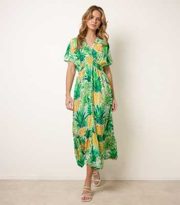 Blue Vanilla Green Pineapple Print Midi Dress
