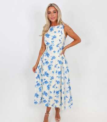AX Paris Blue Floral Pleated Hip Midi Dress