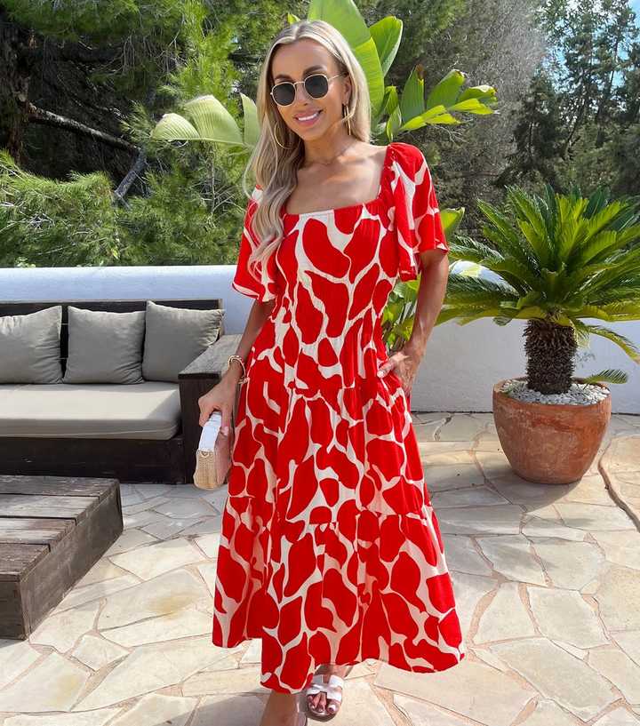 AX Paris Red Shirred Waist Smock Midi Dress