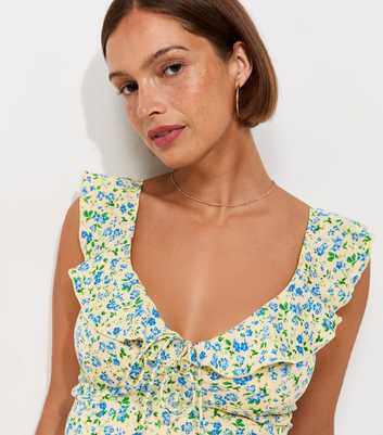 Maternity Yellow Floral Print Crepe Ruffle Trim Midi Dress