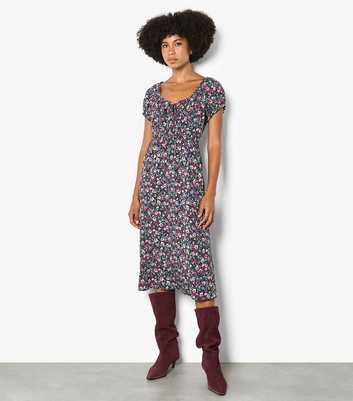 Apricot Purple Ditsy Floral Midi Dress