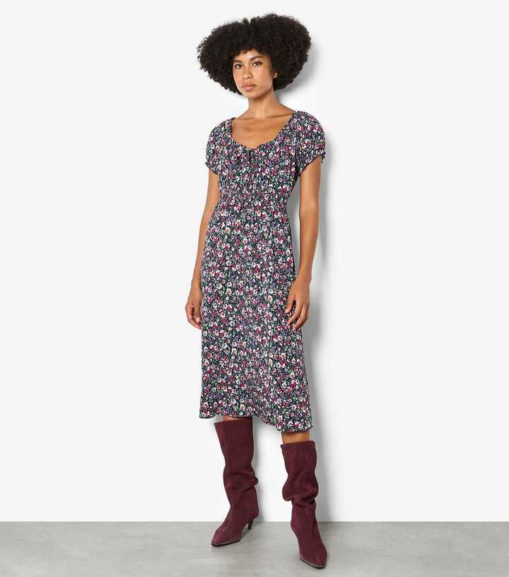 Apricot Purple Ditsy Floral Midi Dress