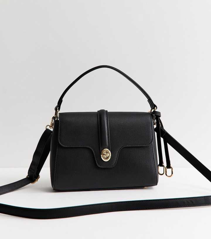 Black Top Handle Front Clasp Crossbody Bag