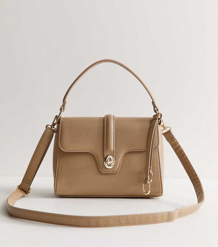 Mink Top Handle Front Clasp Crossbody Bag