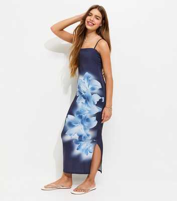 Girls Navy Floral Print Maxi Dress