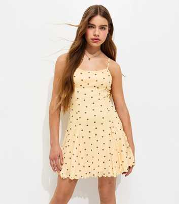 Girls Yellow Polka Dot Godet Panel Dress