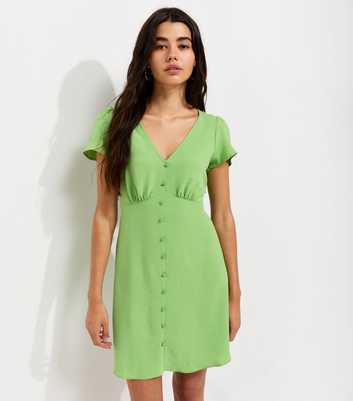 Bright Green Flutter Sleeve Mini Tea Dress