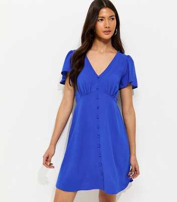 Bright Blue Flutter Sleeve Mini Tea Dress
