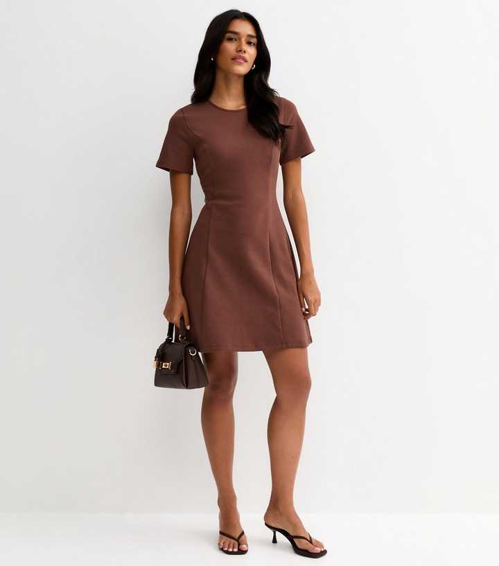 Dark Brown Flared A-Line Mini Dress