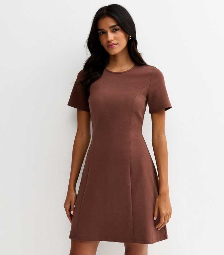 Dark Brown Flared A-Line Mini Dress | New Look