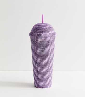 Bright Purple Gem Embellished Domed Straw Cup