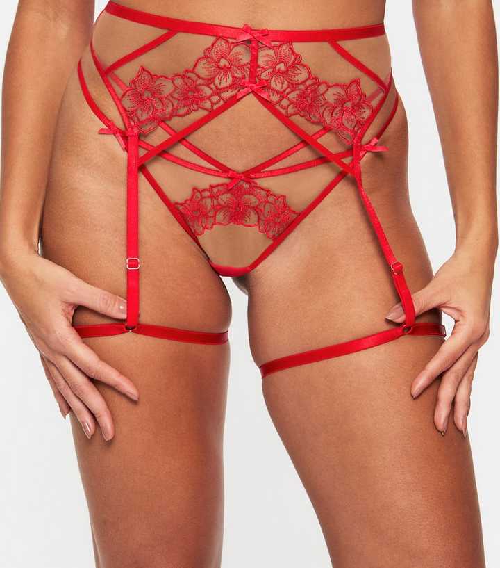 Ann Summers Red Floral Affair Suspenders Belt