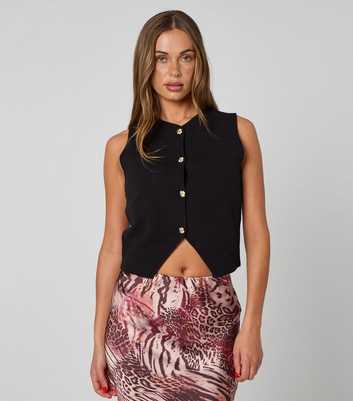 Urban Bliss Black Floral Button Vest Top