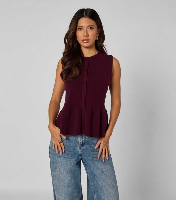 Urban Bliss Burgundy Peplum Button Front Vest Top