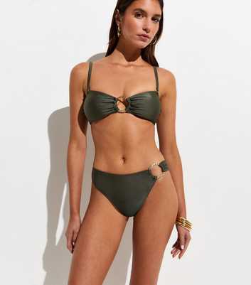 Dark Green Hammered Golden Ring Hipster Bikini Bottoms