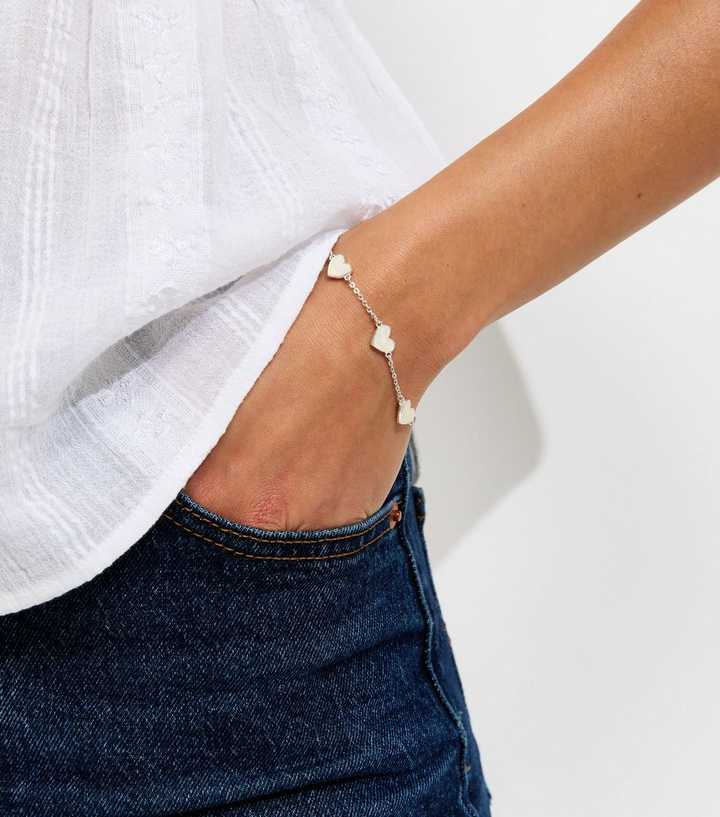 Silver Tone Heart Pendant Bracelet