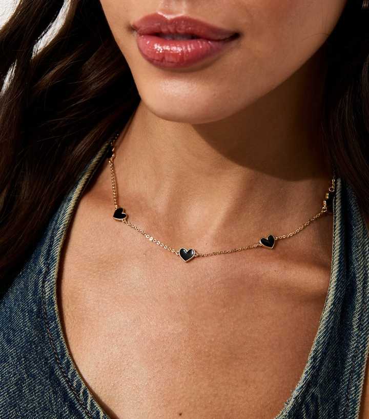 Gold Tone Mini Heart Charm Necklace