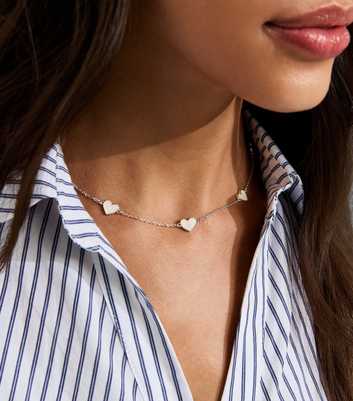Silver Tone Mini Enamel Heart Necklace