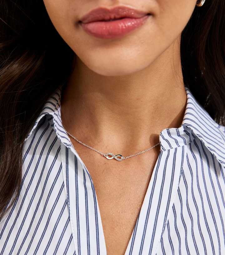 Silver Tone Diamante Embellished Infinity Pendant Necklace
