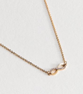 Gold Tone Diamanté Infinity Chain Necklace | New Look