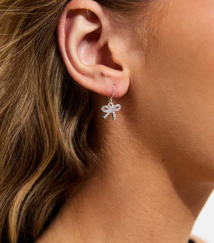 Silver Tone Diamant?� Bow Drop Earrings