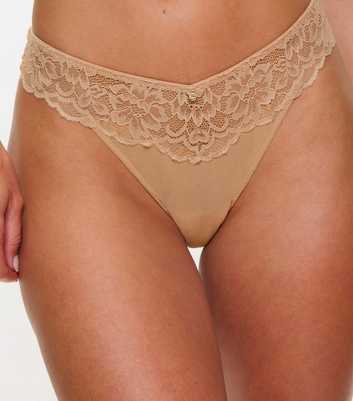 Ann Summers Oatmeal Lace Panel Thong