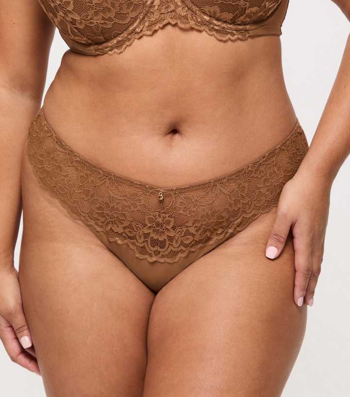 Ann Summers Tan Lace Panel Thong