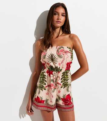 Pink Flamingo Print Crepe Playsuit