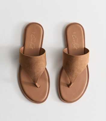 Tan Faux Suede Wide Toe Strap Flat Sandals