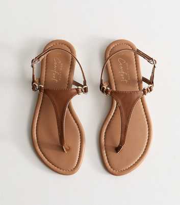 Tan Faux Leather Toe Post Sandals