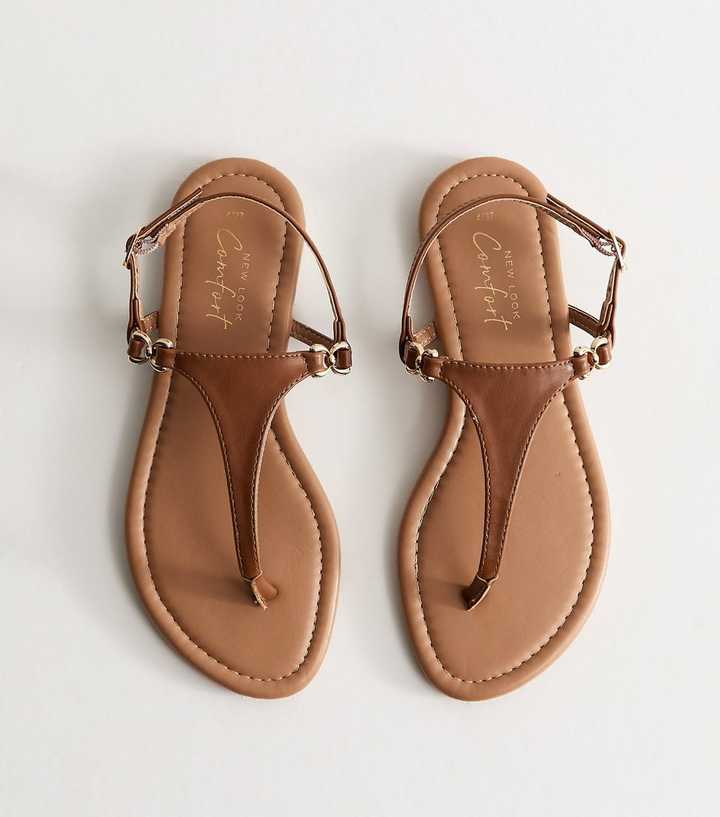 Tan Faux Leather Toe Post Sandals