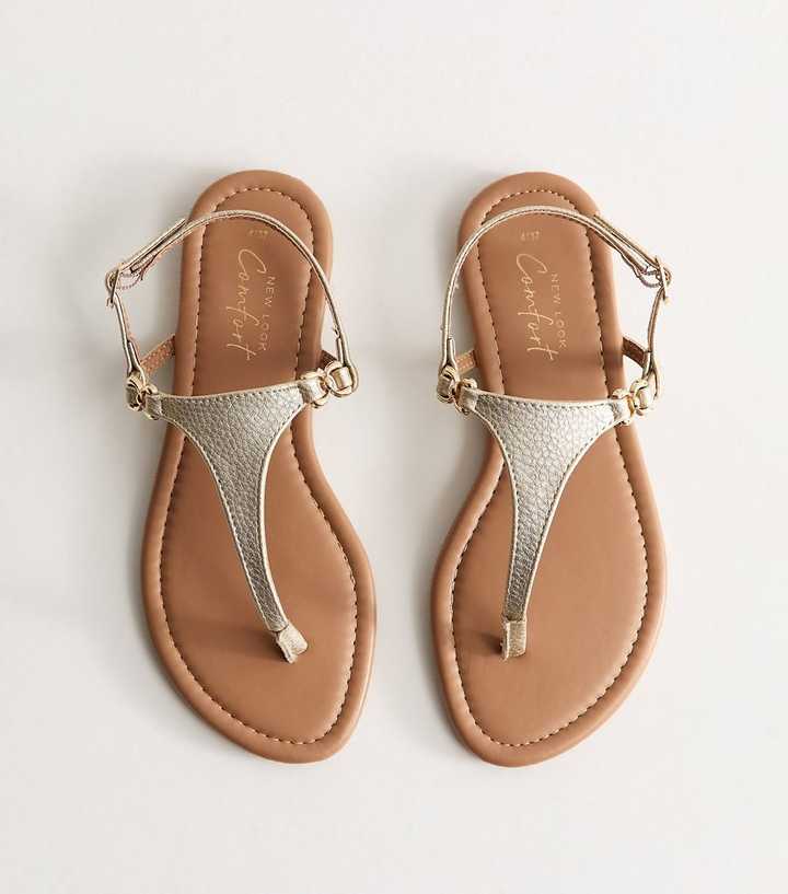Gold Faux Leather Toe Post Sandals