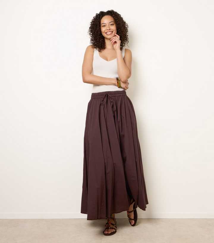 Blue Vanilla Dark Brown Gathered Panel Maxi Skirt