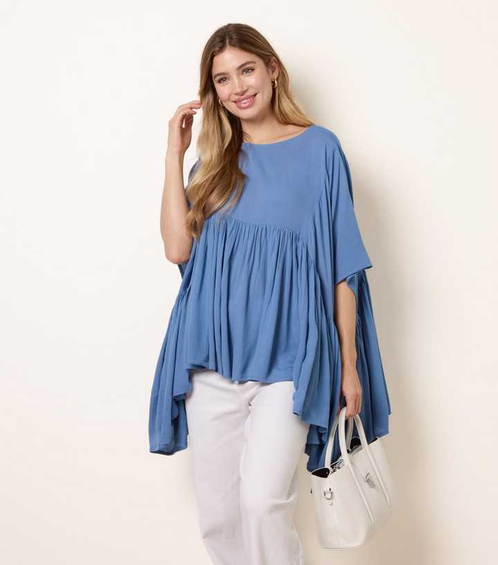 Blue Vanilla Blue Gathered Oversized Top
