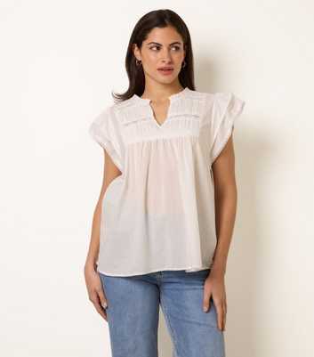 Blue Vanilla Off White Cotton Ruched Top